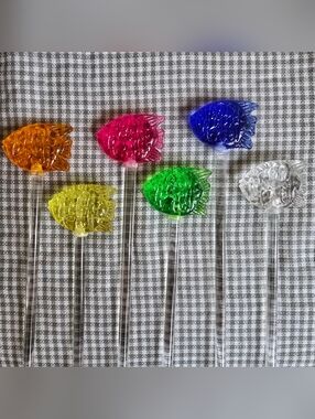 Set Of 6 Multicolor Coastal Fish Stir Sticks